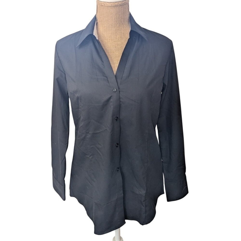 Esabel C Womens Black Easy Care‎ Button Down Shirt Top M Bamboo Microfiber Blend